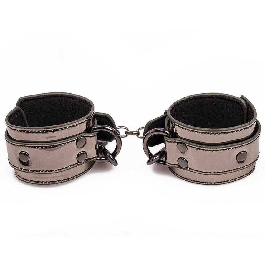 Bondara Bondage Bondara Silver Service Faux Leather Handcuffs Gunmetal Bondage Restraints & Handcuffs