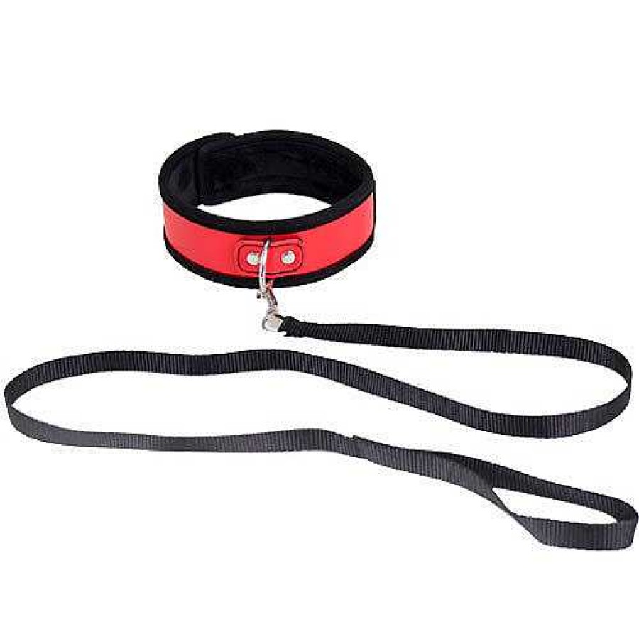 Darker Shades Whips & Ticklers Bondara Red Collar And Leash Red And Black Bondage Restraints & Handcuffs