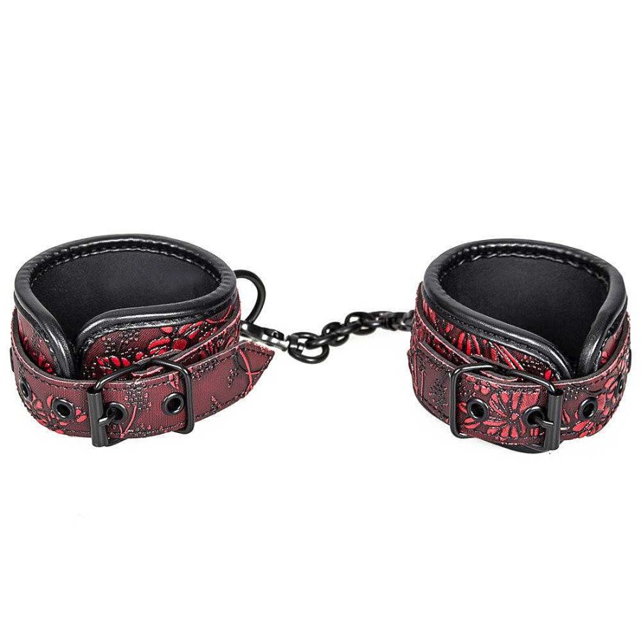 Bondara Bondara Wild Flower Red Floral Faux Leather Handcuffs Red And Black Bondage Restraints & Handcuffs