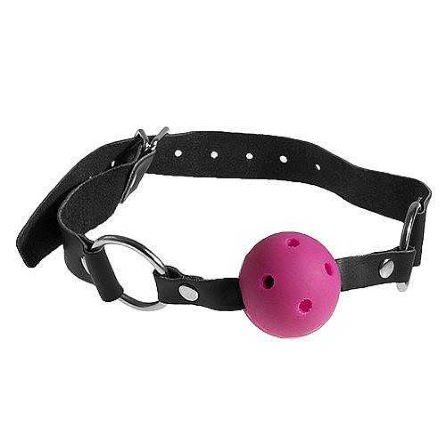 Bondara Bondara Leather Ball Gag With Pink Vented Ball Ball Gags & Mouth Gags