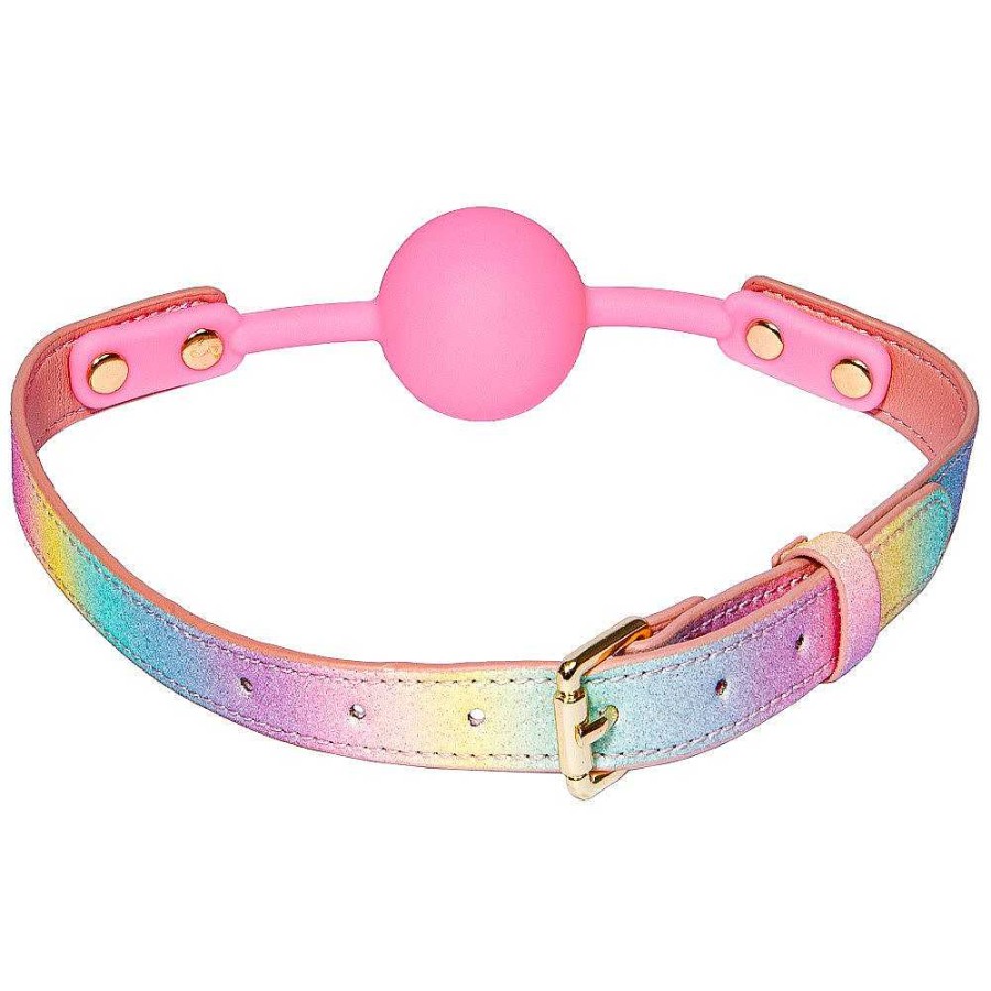 Luxe Bondara Luxe Sugar Rush Rainbow Glitter Ball Gag Rainbow Glitter With Pale Pink Reverse, Yellow Gold Fixings, Pale Pink Ball Ball Gags & Mouth Gags