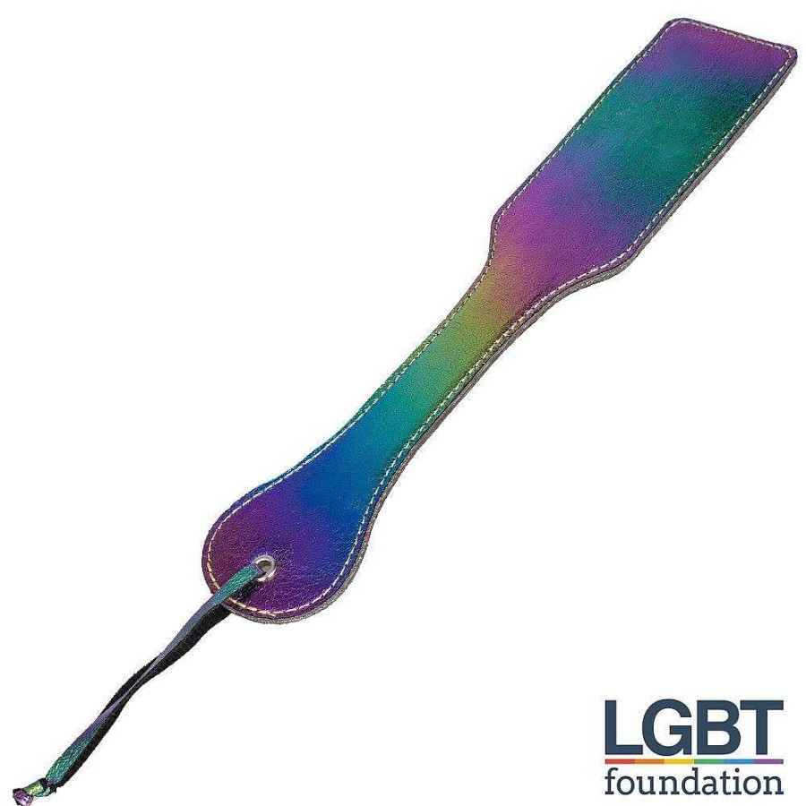 Bondara Bondara Shiny B!Tch Holographic Faux Leather Paddle - 12.5 Inch Rainbow Floggers, Whips & Ticklers