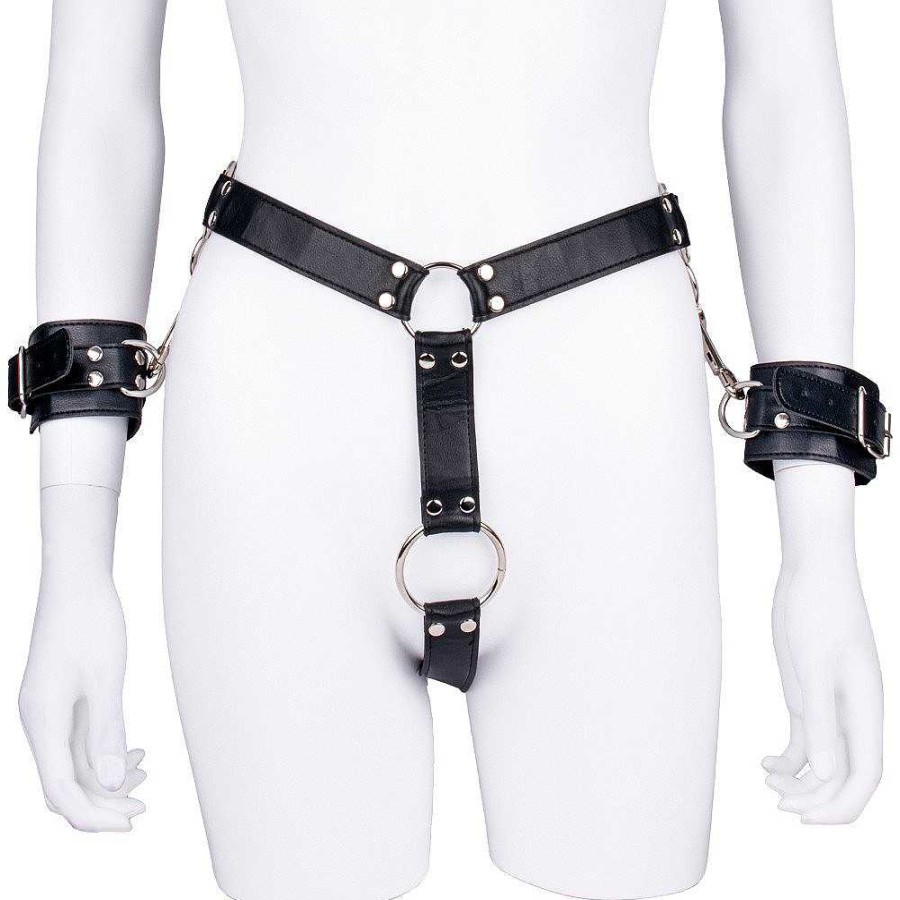 Bondara Bondara Hands Off! Cock Ring Chastity Belt With Handcuffs Black Chastity Devices