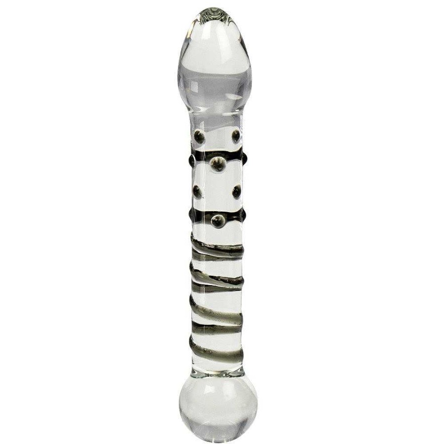 Glacier Glacier Glass Black Spiral And Dot Dual-Sided Dildo - 5.5 Inch Clear With Black Detailing Dildos