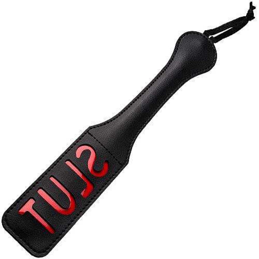 Bondara Bondage Bondara Disobedient Slut Indent Paddle - 12.5 Inch Black & Red Floggers, Whips & Ticklers