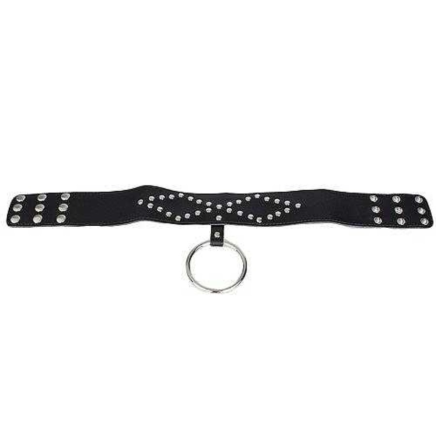 Bondara Bondara Leather Studded Collar With Large O-Ring Black Bondage Restraints & Handcuffs