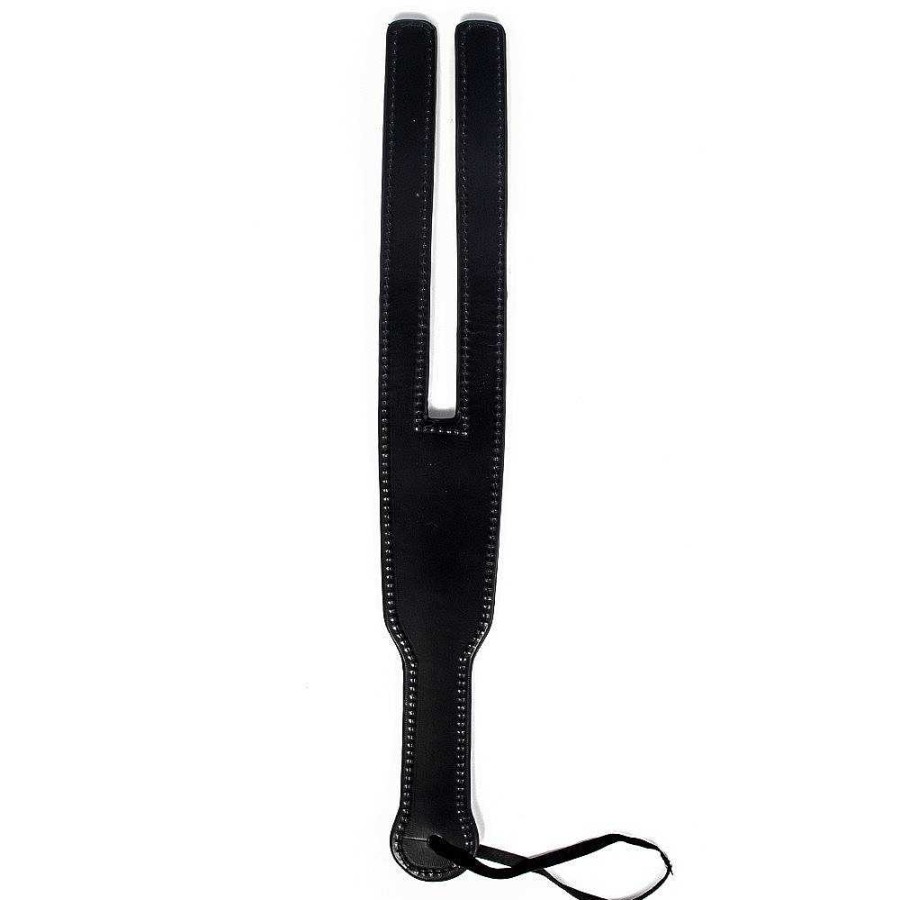 Bondara Bondage Bondara Faux Leather Two Finger Tawse Paddle - 17 Inch Black Floggers, Whips & Ticklers