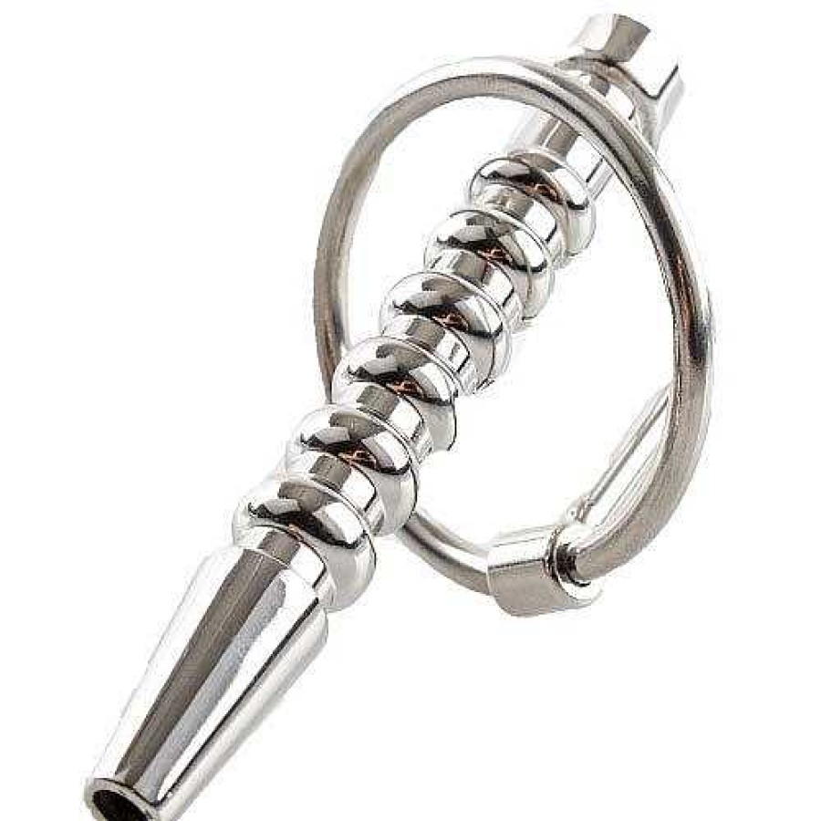 Bondara Torment Stainless Steel Ribbed Through-Hole Penis Plug - 7.5Cm Silver Medical Play Toys