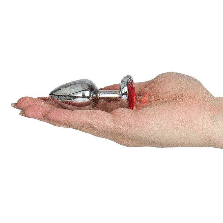 Bondara Bejewelled Red Metal Heart Butt Plug - 3, 3.5 Or 4 Inch Silver With Red Stone Butt Plugs