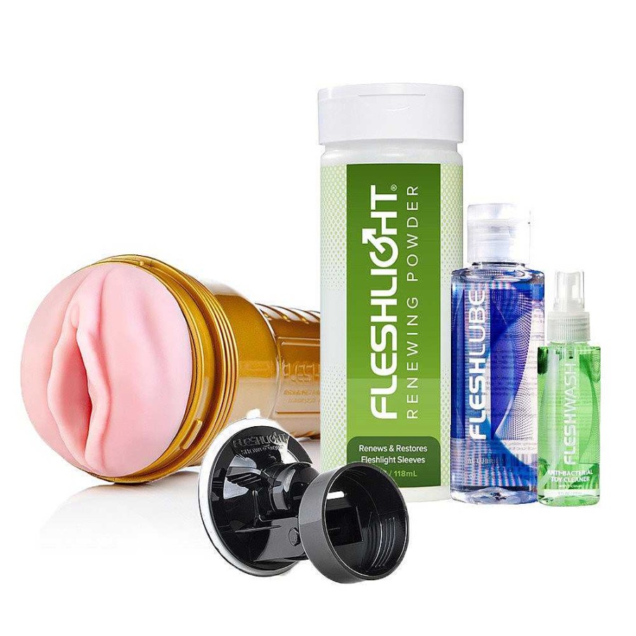 Fleshlight Fleshlight Stamina Training Unit 5 Piece Value Pack Light Tone Sleeve, Gold Case Male Sex Toys