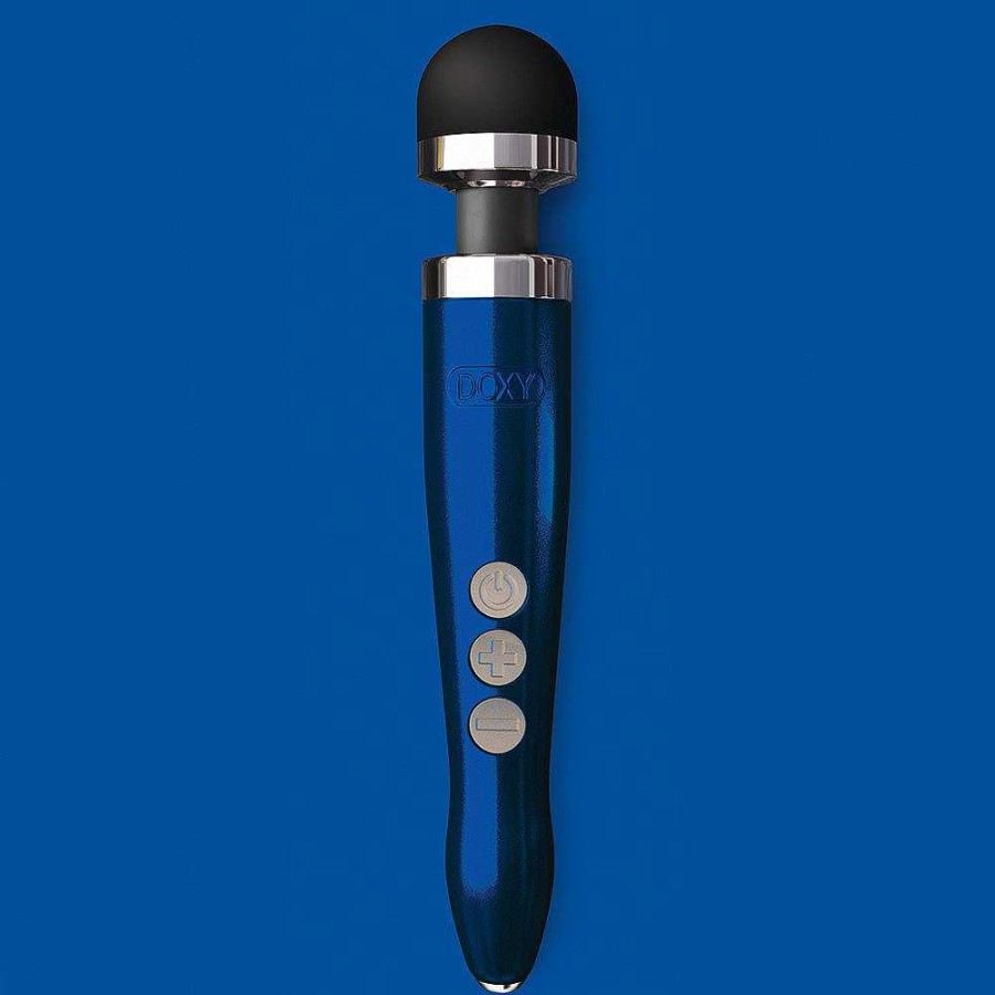 Doxy Doxy Die Cast 3R Blue Flame Rechargeable Wand Vibrator Blue Body, Black Head Vibrators