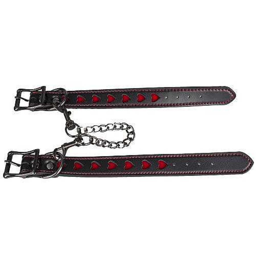 Bondara Bondage Bondara Faux Leather Heart Wrist Cuffs Black And Red Bondage Restraints & Handcuffs