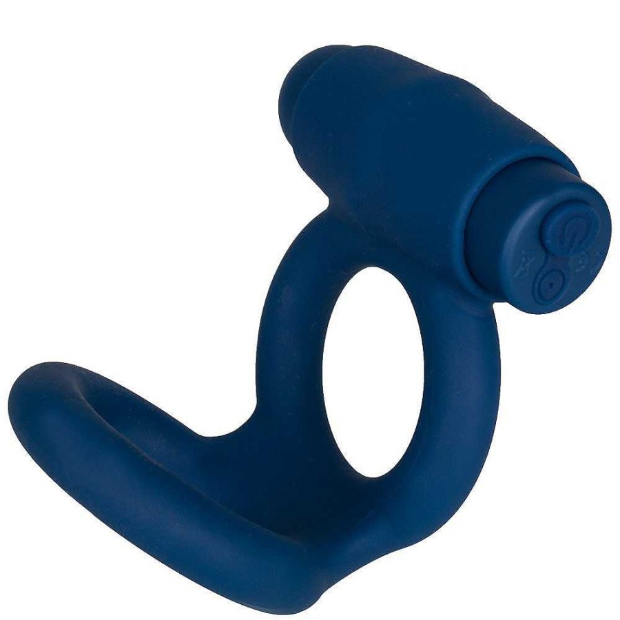 Bondara Bondara Hard Times 10 Function Vibrating Double Cock Ring Blue Male Sex Toys