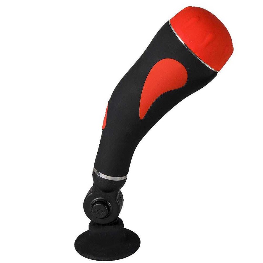 Bondara Bondara 30 Function Realistic Suction Cup Vibrating Masturbator Red And Black Male Sex Toys