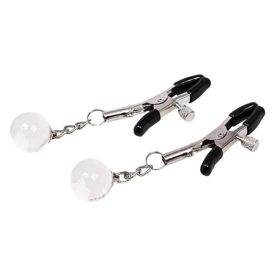 Bondara Crystal Ball And Chain Stainless Steel Nipple Clamps Silver Nipple Toys & Clit Toys