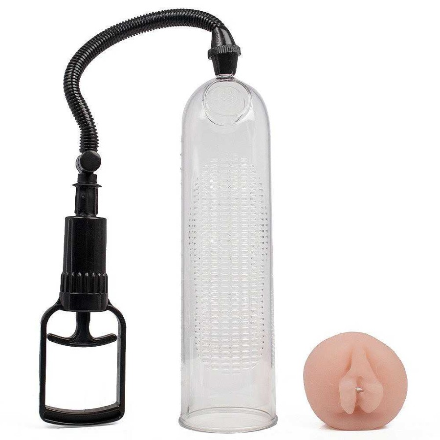 Bondara Essentials Bondara Xxl Realistic Pussy Penis Pump Black And Clear Male Sex Toys