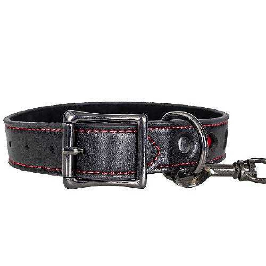 Bondara Bondage Bondara Faux Leather Heart Collar With Black Leash Black & Red Bondage Restraints & Handcuffs