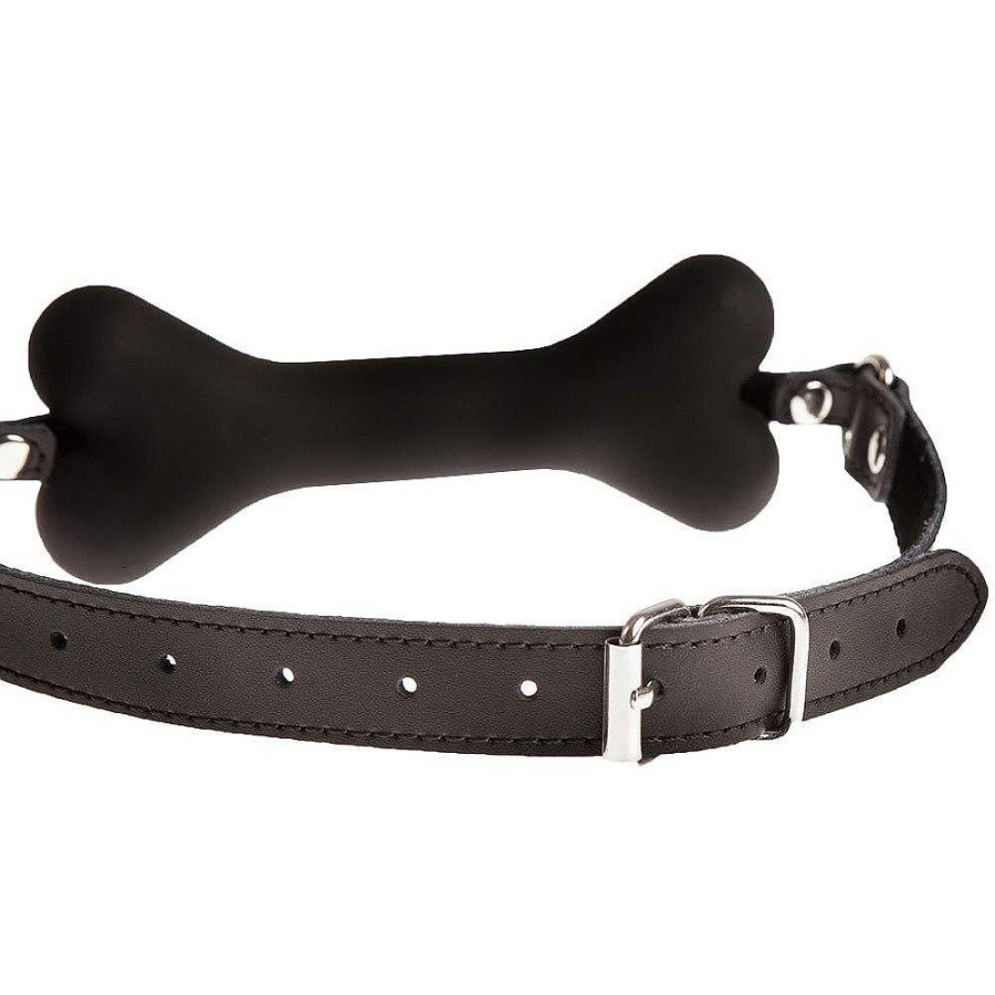 Bondara Bondara Bad Dog Leather And Silicone Bone Bit Gag Black Ball Gags & Mouth Gags