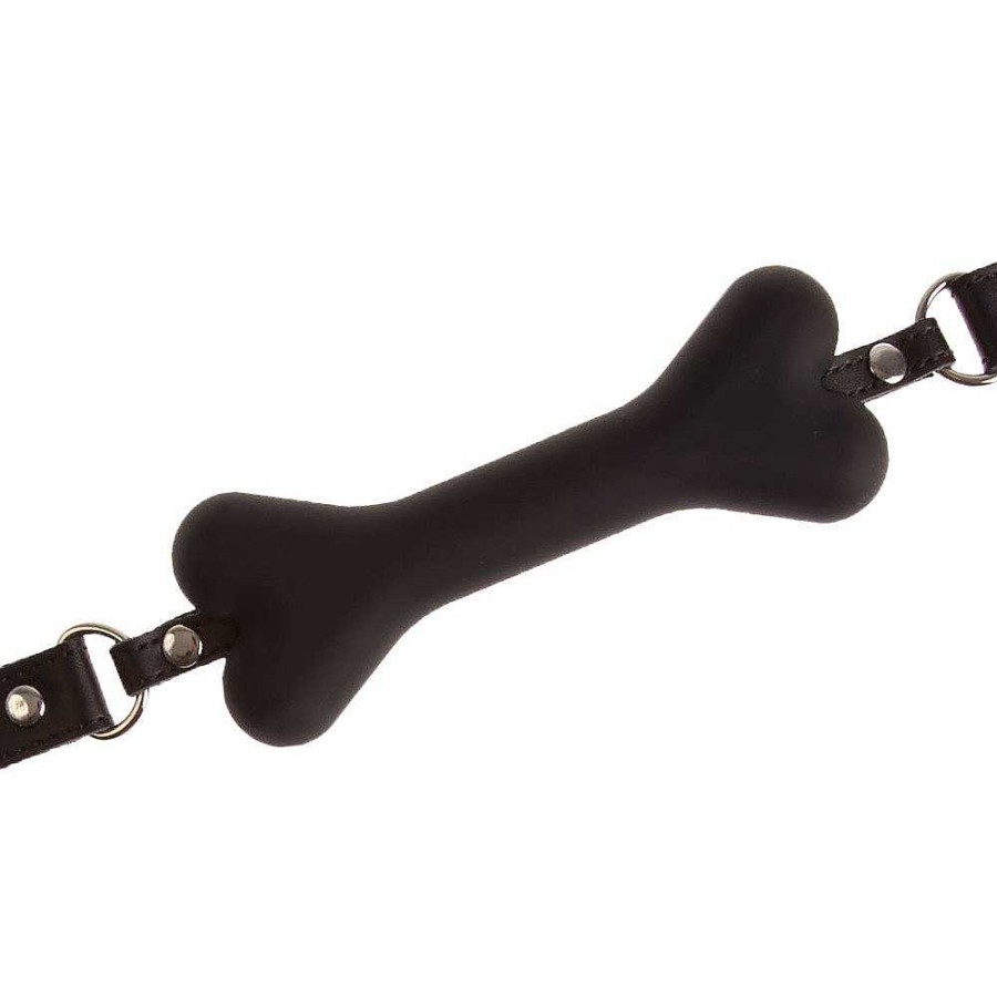 Bondara Bondara Bad Dog Leather And Silicone Bone Bit Gag Black Ball Gags & Mouth Gags