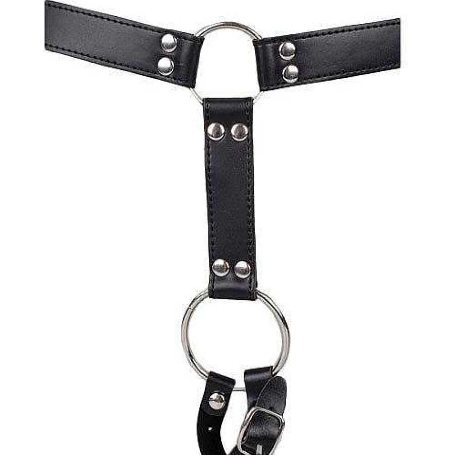 Bondara Bondara Men'S Faux Leather Penis And Wrist Restraint Black Chastity Devices