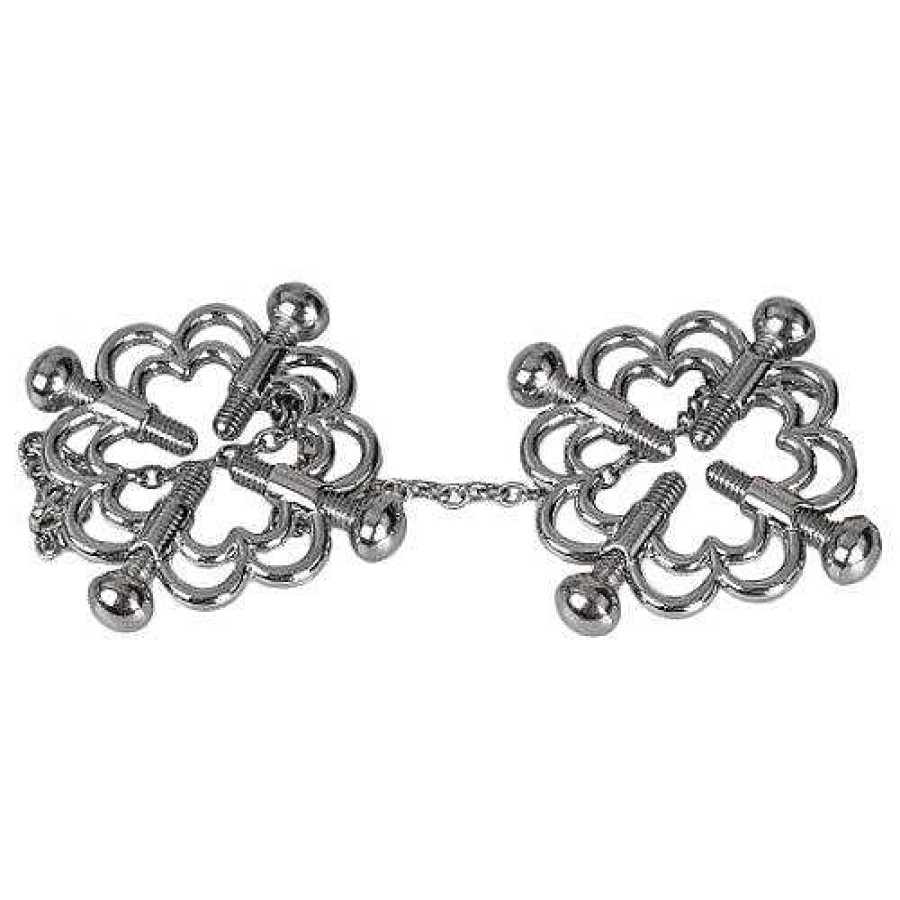 Bondara Boutique Bondara Screwed Flower Nipple Clamp Rings Silver Nipple Toys & Clit Toys