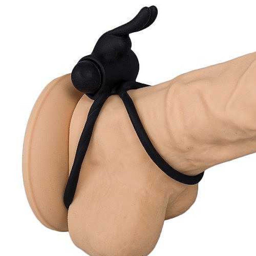 Bondara Bondara Silicone Double Vibrating Rabbit Cock Ring Black Male Sex Toys