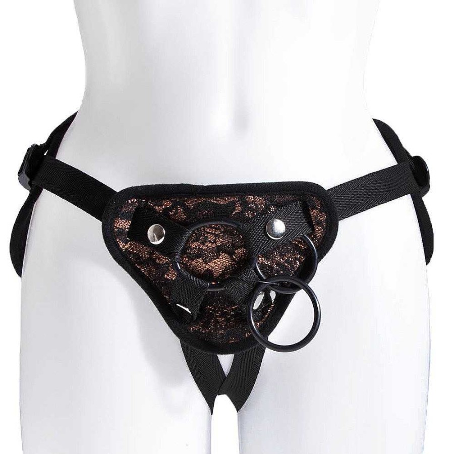 Bondara Boutique Bondara Amber Lace Luxury Strap-On Harness Black And Gold Strap-Ons