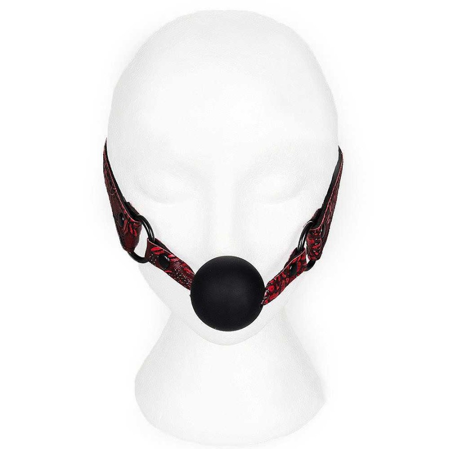 Bondara Bondara Wild Flower Red Floral Faux Leather Ball Gag Red And Black Ball Gags & Mouth Gags