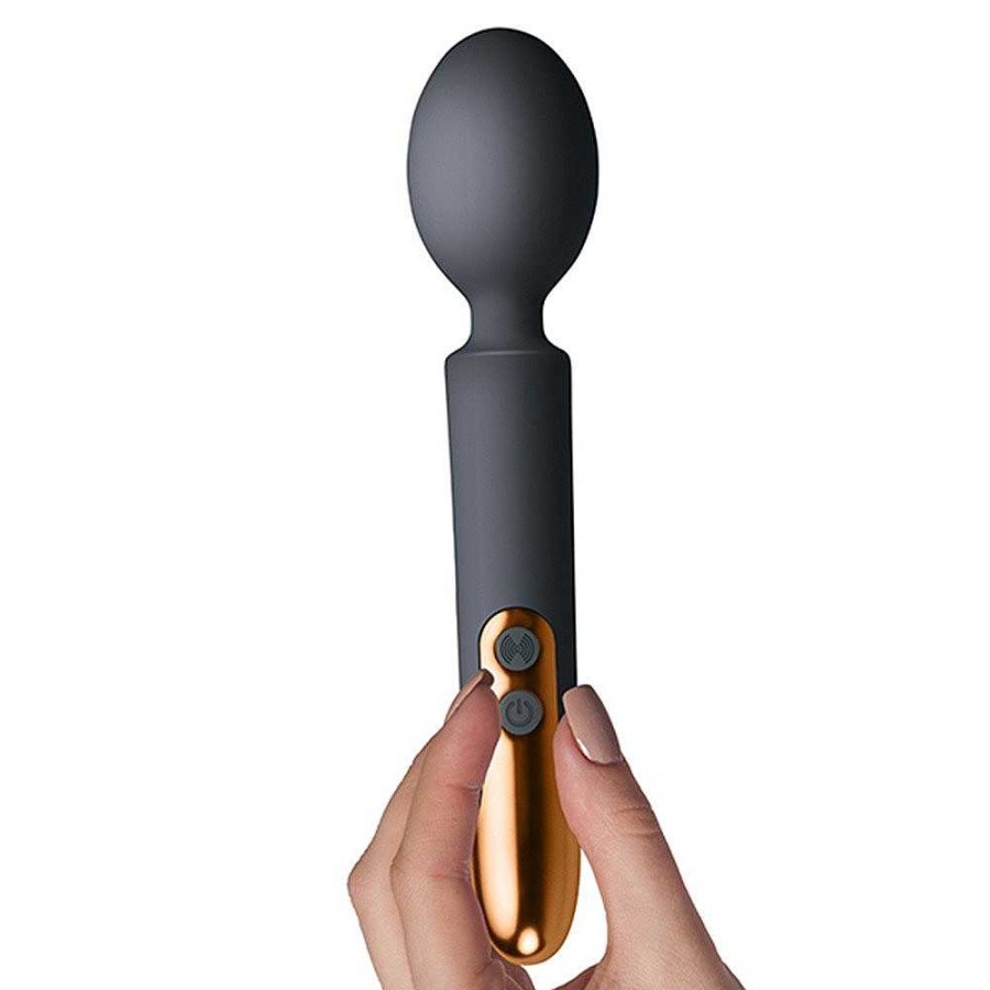 Rocks Off Rocks-Off Oriel Black 10 Function Rechargeable Wand Vibrator Black And Rose Gold Vibrators