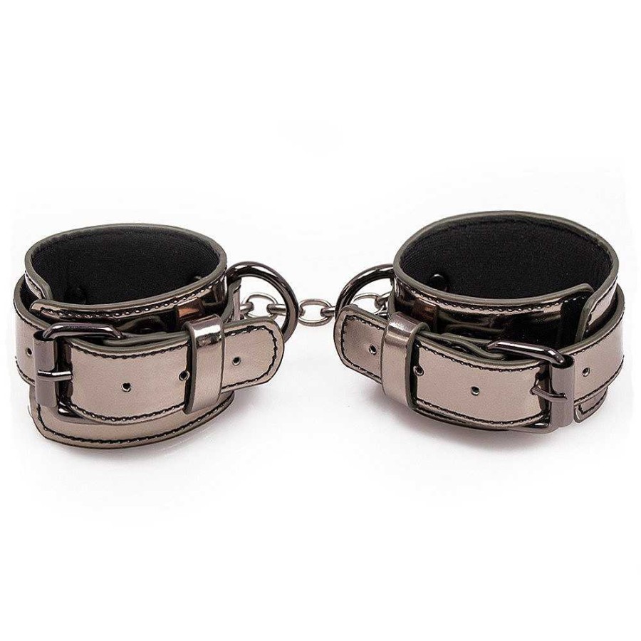 Bondara Bondage Bondara Silver Service Faux Leather Handcuffs Gunmetal Bondage Restraints & Handcuffs