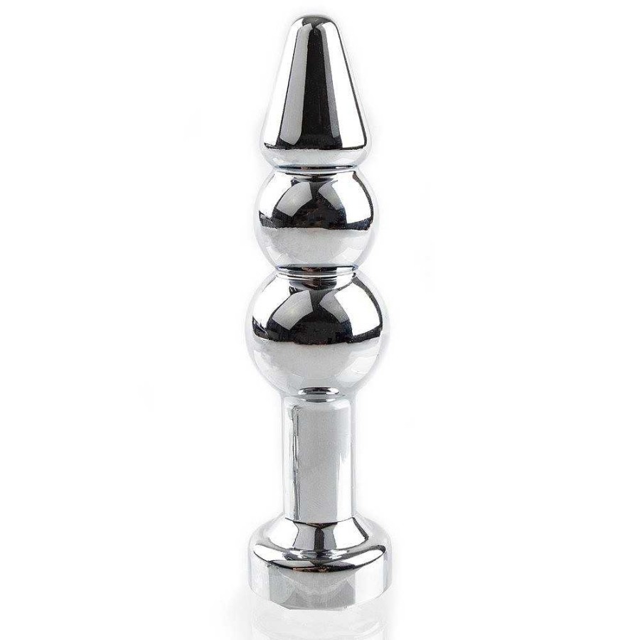 Bondara Bejewelled Metal Double Beaded Butt Plug - 4.5 Inch Silver With Clear Stone Anal Toys