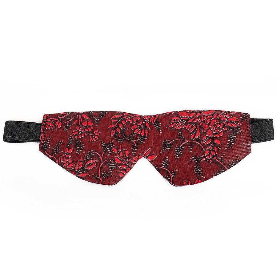 Bondara Bondara Wild Flower Red Floral Faux Leather Blindfold Red And Black Blindfolds, Hoods & Masks