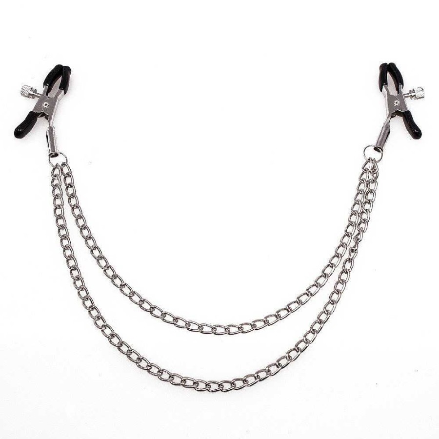 Bondara In A Pinch Stainless Steel Double Chain Nipple Clamps Silver Nipple Toys & Clit Toys