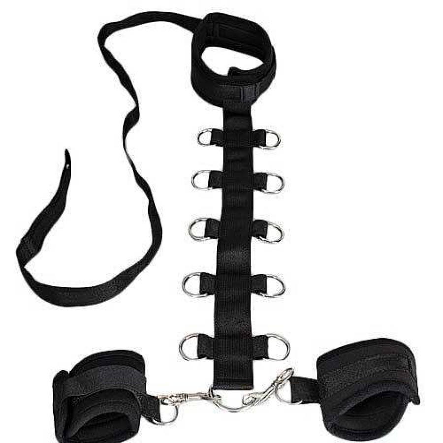 Bondara Bondara Adjustable Collar To Handcuffs Restraint With Leash Black Bondage Restraints & Handcuffs