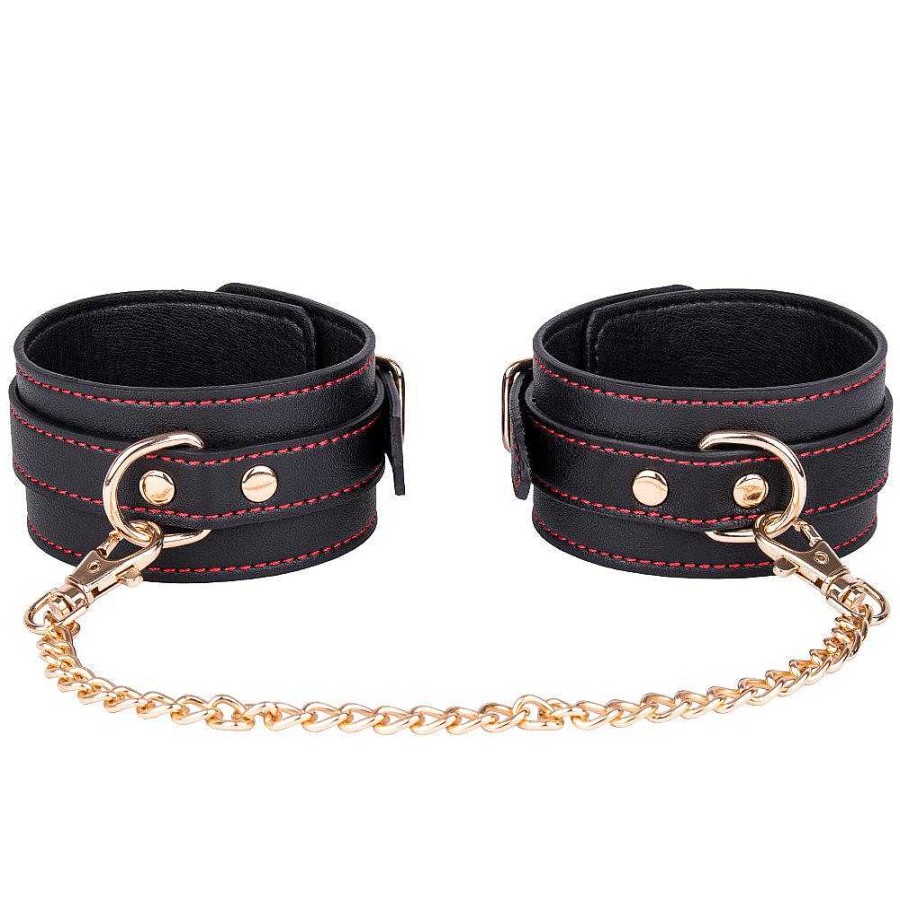 Bondara Bondara Black Contrast Stitch Faux Leather Ankle Cuffs Black And Red Bondage Restraints & Handcuffs