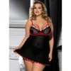 Bondara Belle Bondara Belle Sweet Dreams Plus Size Babydoll & G-String Black And Red Sexy Plus Size Lingerie