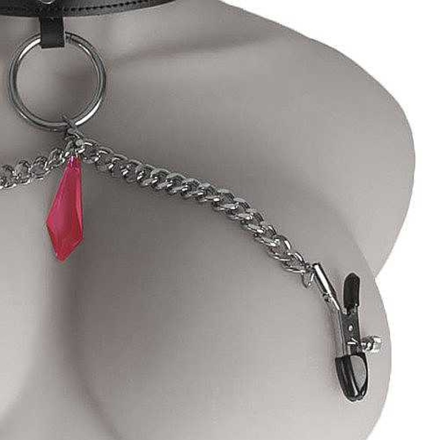 Torment Torment Real Leather Studded Collar & Nipple Clamps Nipple Toys & Clit Toys