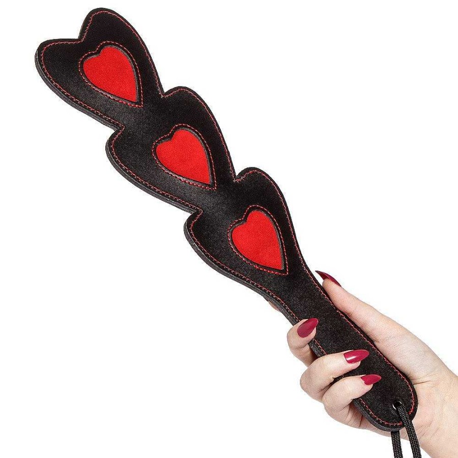 Bondara Bondara Luxe Love Struck Leather Suede Heart Paddle - 14.5 Inch Black And Red Floggers, Whips & Ticklers