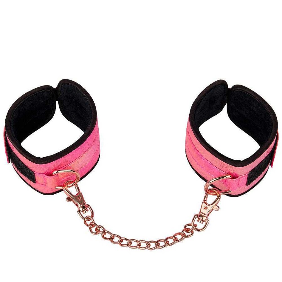 Bondara Bondage Bondara Pink Kink Rose Gold Soft Velcro Bondage Ankle Cuffs Iridescent Pink Outer, Black Soft Textile Lining, Rose Gold Hardware Bondage Restraints & Handcuffs