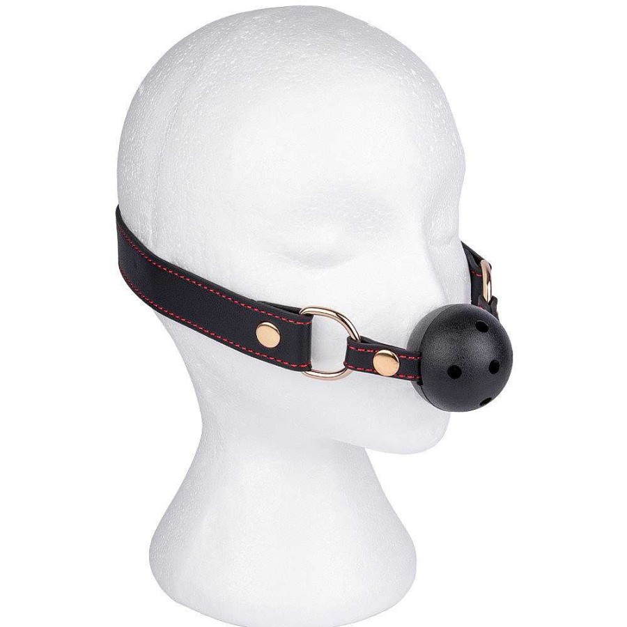 Bondara Bondage Bondara Contrast Stitch Faux Leather Vented Ball Gag Black Ball Gags & Mouth Gags