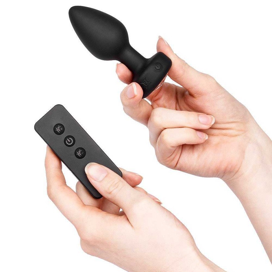 Bondara Bejewelled Silicone 10 Function Remote Butt Plug - 3 Inch Black Anal Toys