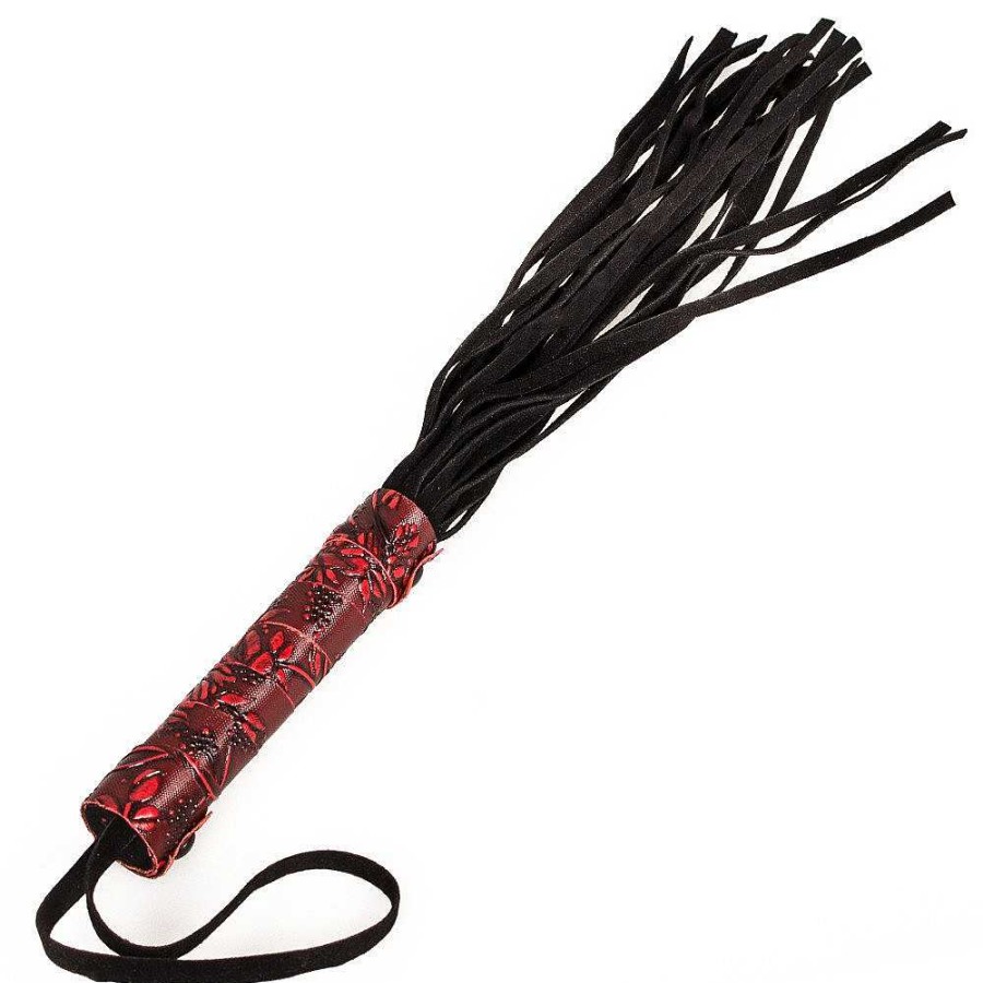 Bondara Bondara Wild Flower Red Floral Faux Leather Flogger - 14.5 Inch Red And Black Floggers, Whips & Ticklers