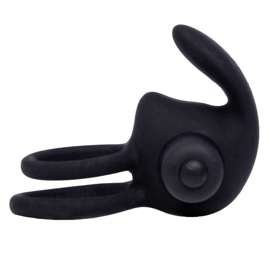 Bondara Bondara Buzz Bunny 10 Function Vibrating Double Cock Ring Black Sex Toys For Couples