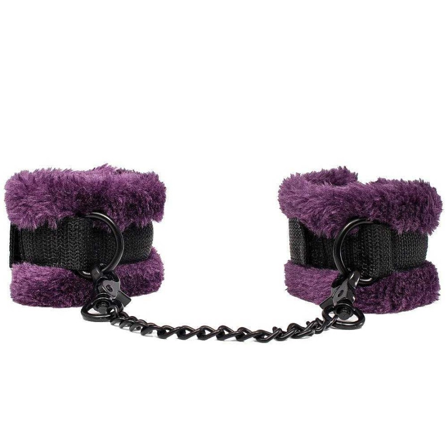 Bondara Bondara Soft Touch Purple Furry Handcuffs Purple And Black Bondage Restraints & Handcuffs