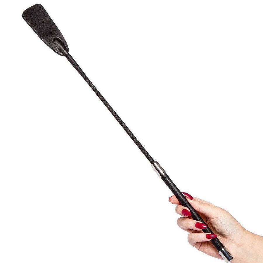 Bondara Bondara Luxe Suspense Faux Leather Slapper Riding Crop - 21 Inch Black And Red Floggers, Whips & Ticklers