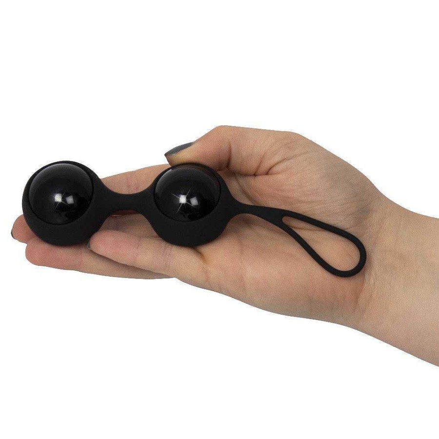 Bondara Glacier Glass Internal Pleasure Kegel Balls - 116G Black Silicone, Clear Glass Love Eggs & Ben Wa Balls