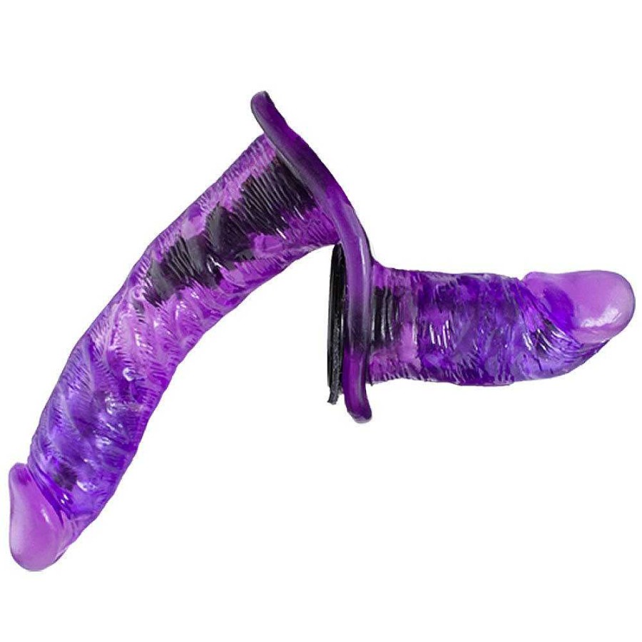 Bondara Bondara Two-Timer Purple Vibrating Double Strap-On - 7 Inch Purple & Black Vibrators