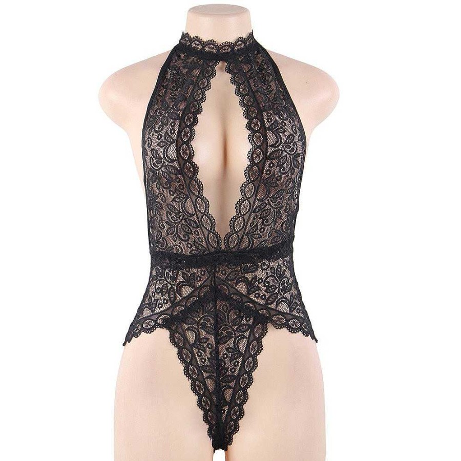 Bondara Belle Bondara Belle Exquisite Plus Size Lace Keyhole Teddy Black Sexy Plus Size Lingerie