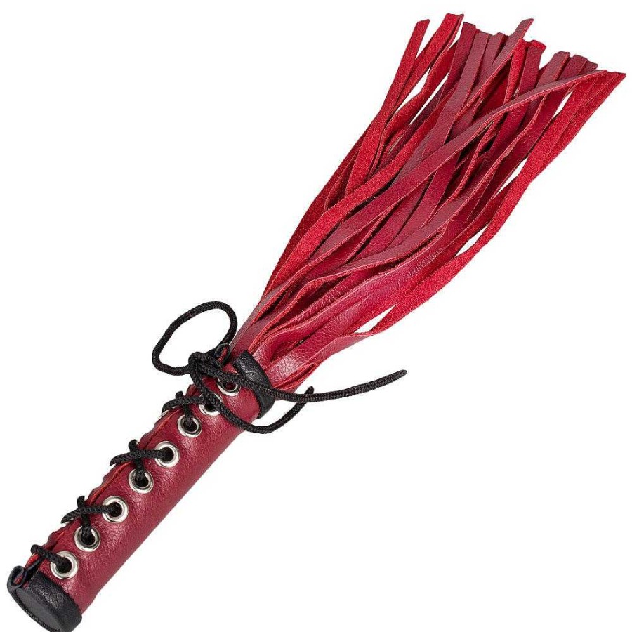 Bondara Bondara Confined Red Leather Lace Up Flogger - 15 Inch Red And Black Sex Toys For Couples