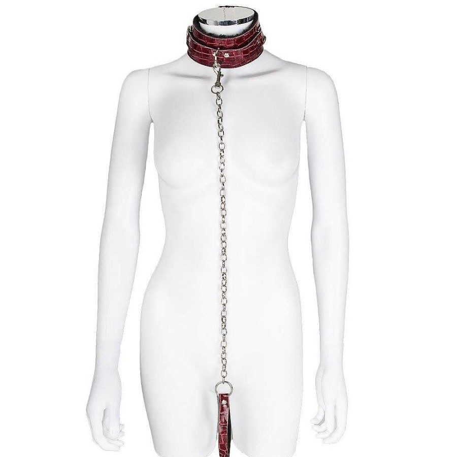 Bondara Bondara Yin And Yang Croc Effect Collar And Leash Red And Black Bondage Restraints & Handcuffs